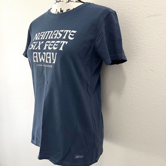 NWT Life Is Good “Namaste Six Feet Away” (Small) Blue T-Shirt - Picture 2 of 9